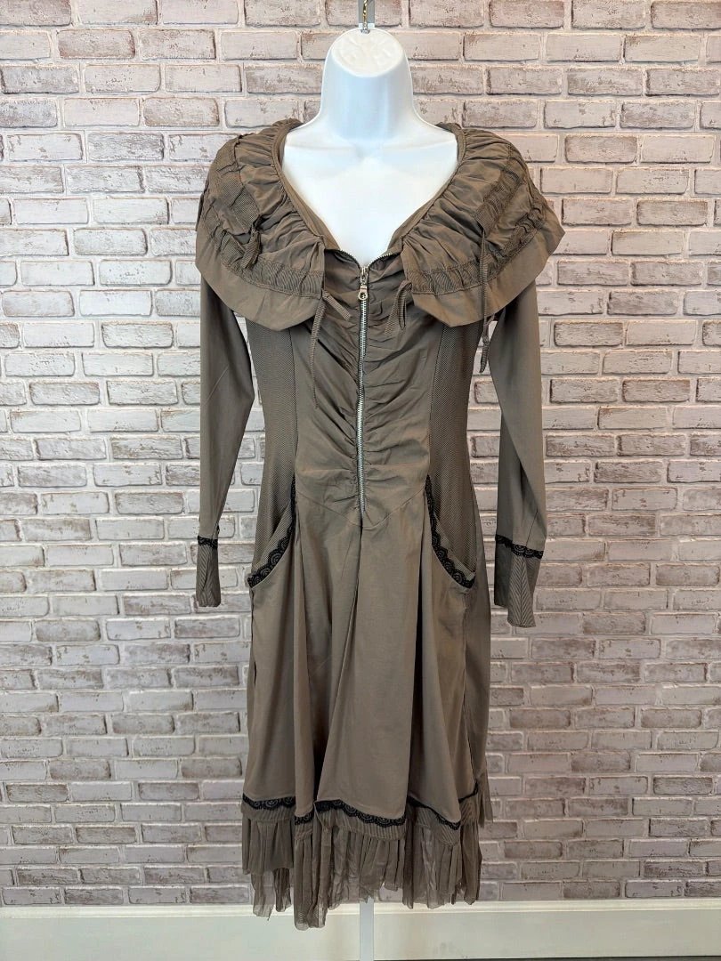 Zone Bleue Outerwear - Jacket / Coat – Zone Bleue Ruffled Jacket, Brown, Large, Used - Excellent