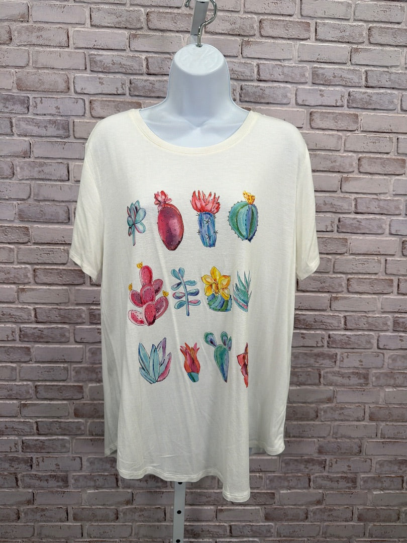 Grace & Lace Tee shirt, white multi, Large, Used - Good