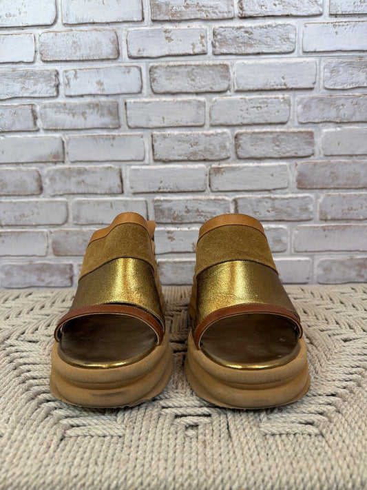 Dries Van Noten Leather Slingback Sandals, Gold multi, 39, Used - Good