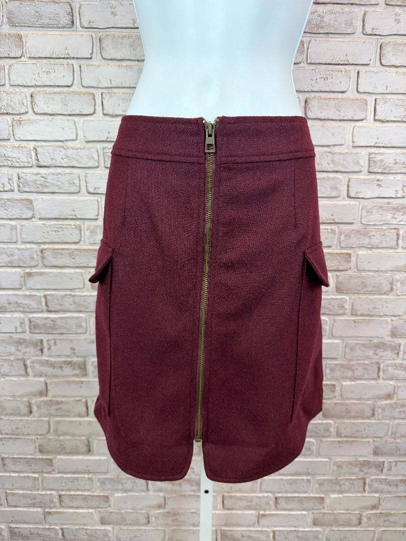 Madewell Skirt, Maroon, 10, New With Tags