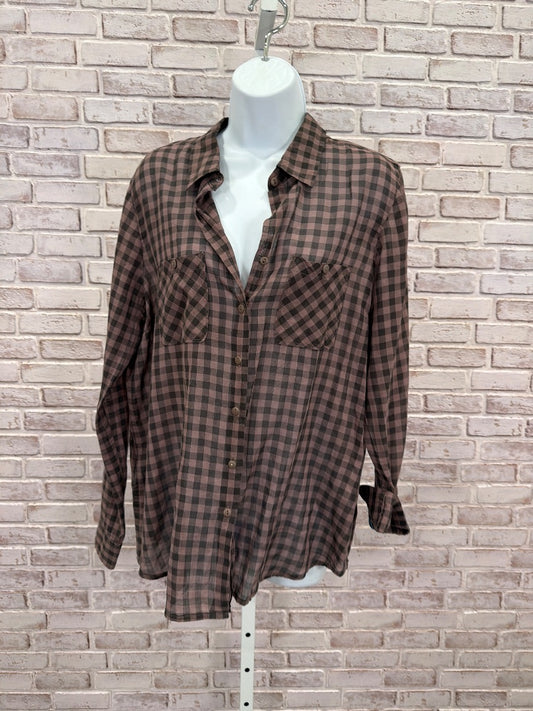 Bcbgeneration Shirt, Purple/black plaid, Large, Used - Good