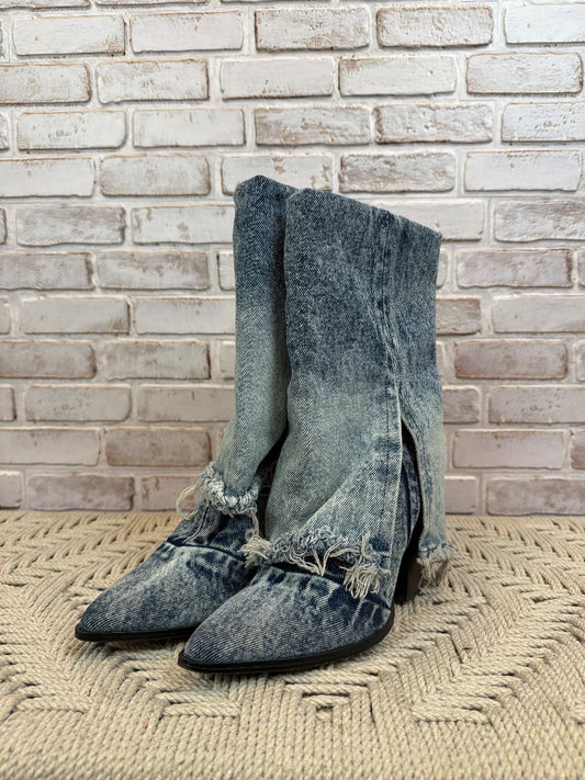 Steve Madden Livvy Denim Fab Boots, Denim, 7.5, Used - Good