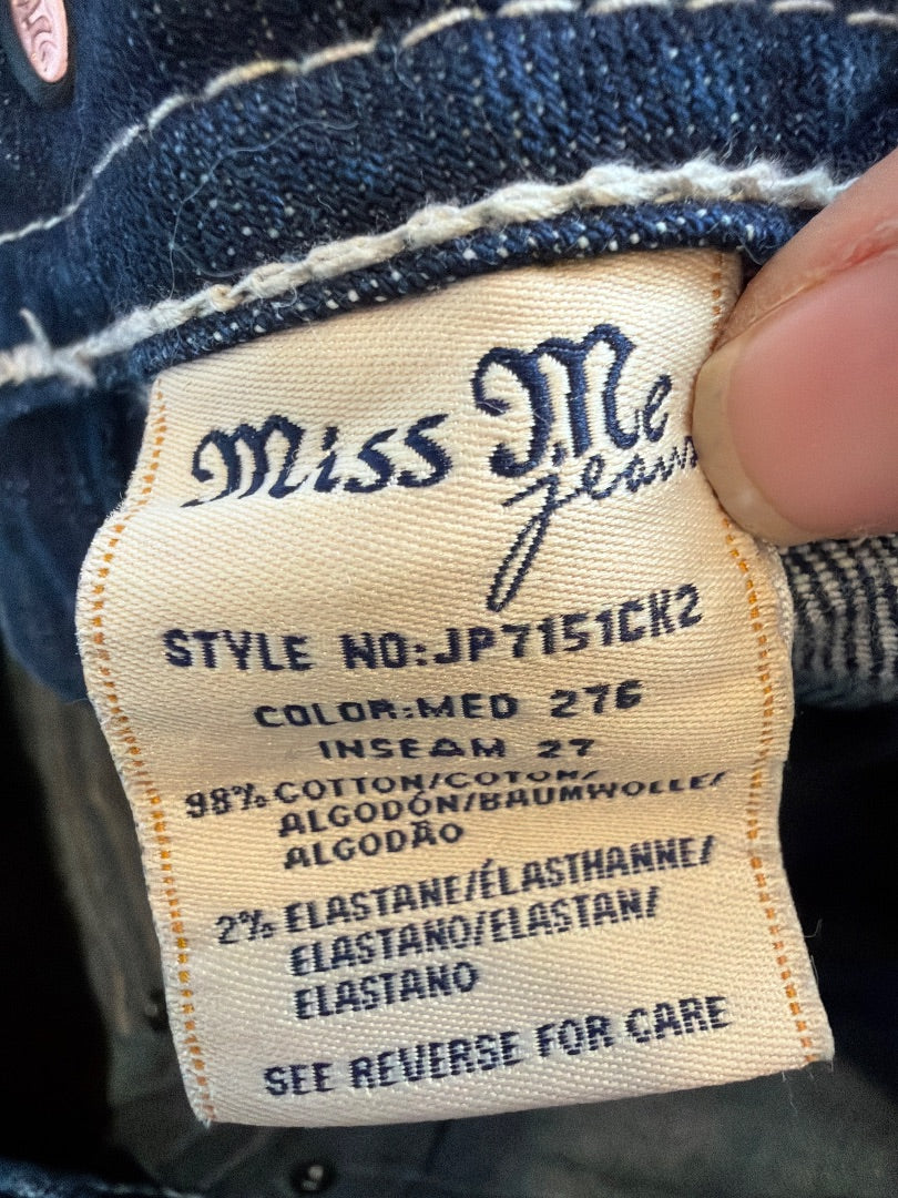 Miss Me Embroidered Cuffed Skinny Jeans, Denim, 28, Used - Excellent