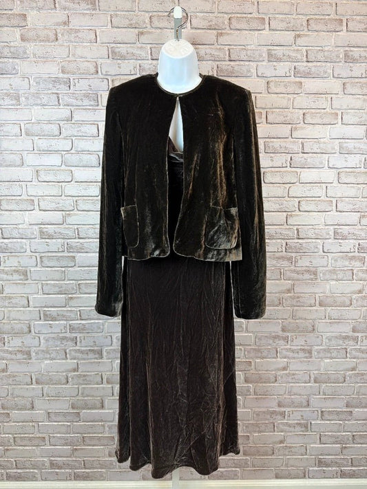 Calvin Klein Matching Clothing Set – Vintage 1990s Calvin Klein Velvet Matching Blazer & Dress Set, Green, 8, Used - Excellent [Live 2.15]