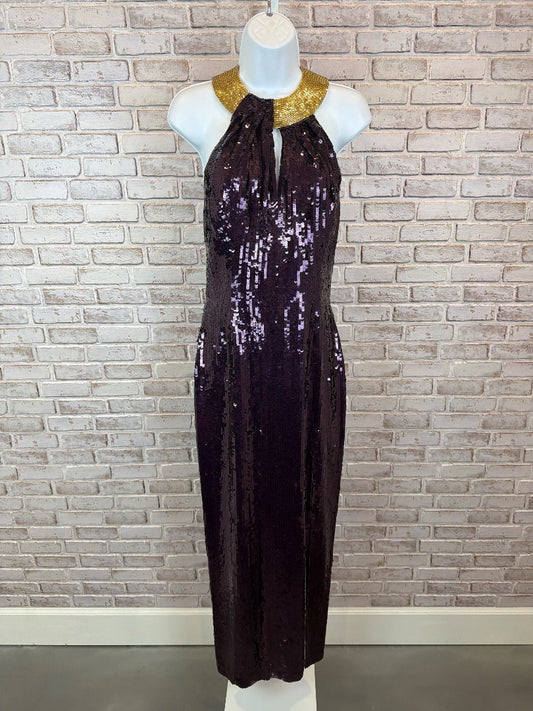 AJ bari Silk beaded and sequin Dress, Purple/gold, 8, Used - Excellent