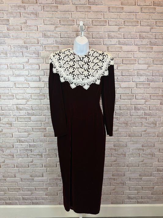 Jessica McClintock Dress, Burgundy/white, 10, Used - Excellent