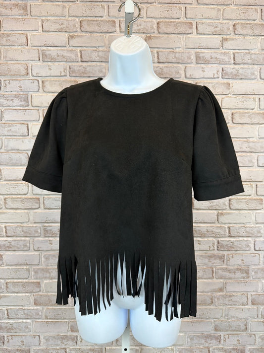 Vince Camuto Faux Suede Fringe Shirt, Black, XS, Used - Excellent