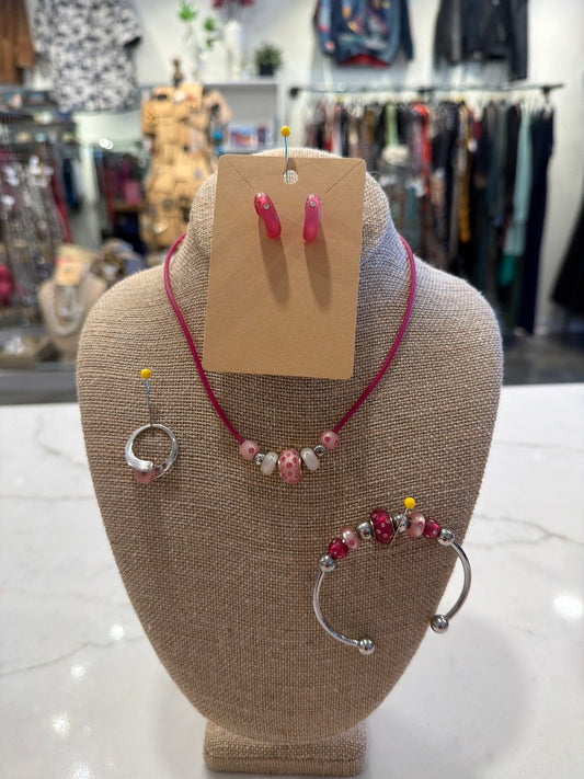 Various Matching Jewelry Set, Pink/silver, One Size, Used - Good