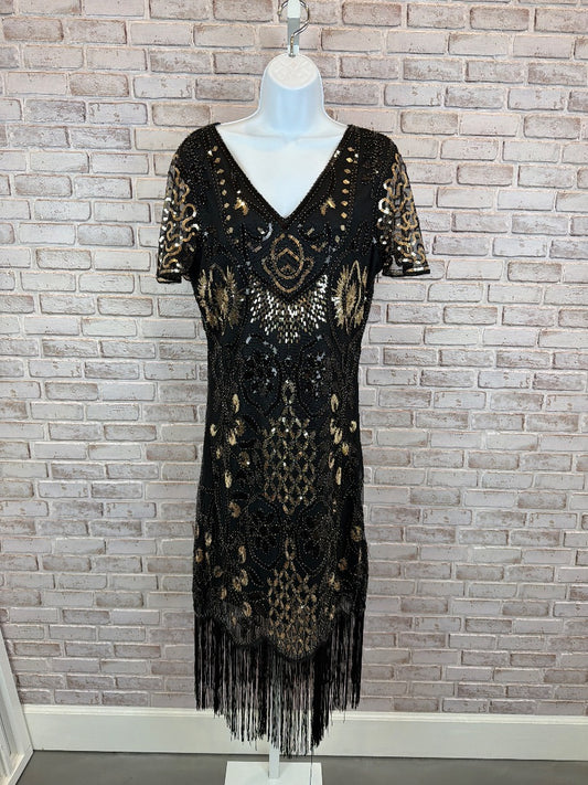 Various Flapper Dress, Black/gold, Large, Used - Excellent
