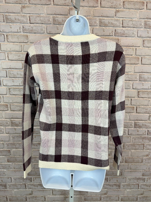 Ann Taylor Sweater, White/purple plaid, XS, Used - Excellent