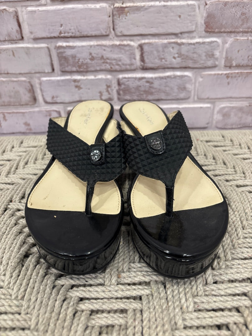 Calvin klein Platform flip flops, Black, 6, Used - Fair