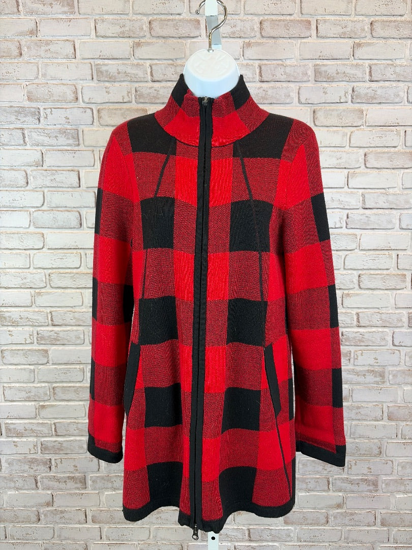 Adrienne Vittadini Sweater, Red Plaid, Medium, Used - Excellent