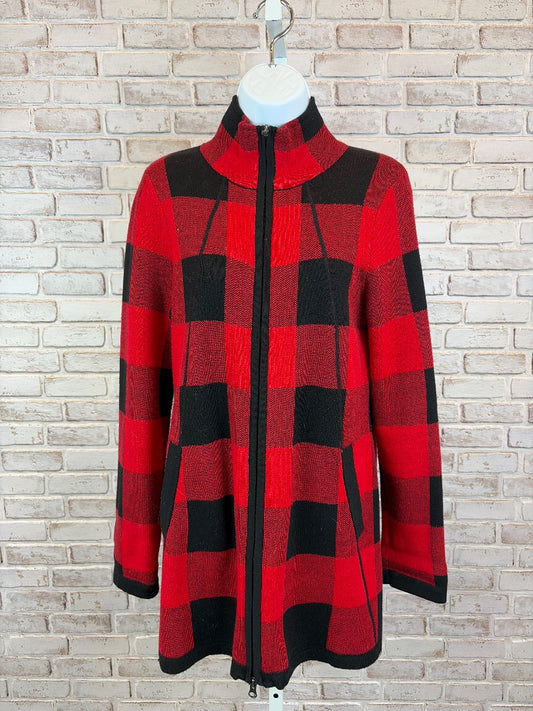 Adrienne Vittadini Sweater, Red Plaid, Medium, Used - Excellent