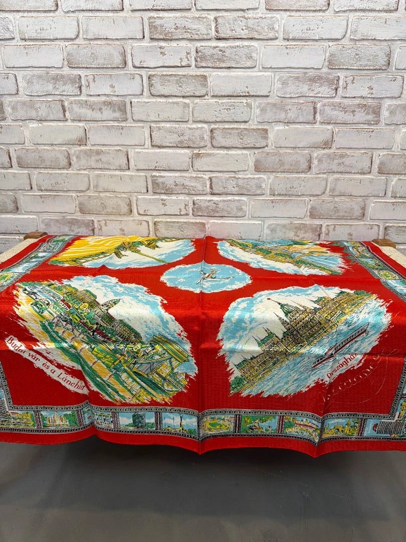 Various Accessory - Scarf – Various Vintage Budapest Souvenir Scarf, Red multi, One Size, Used - Excellent [Live 2.15]