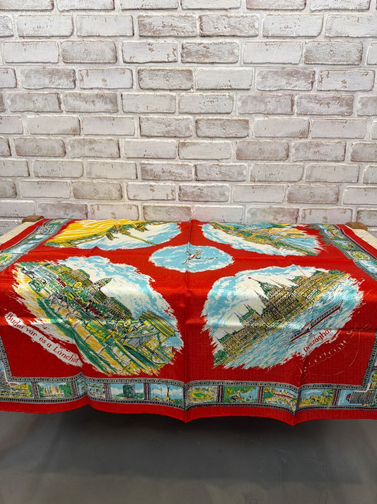 Various Vintage Budapest Souvenir Scarf, Red multi, One Size, Used - Excellent