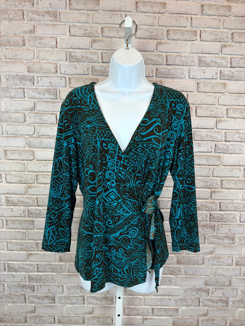 Chicos Shirt, Black/teal, 1, Used - Good