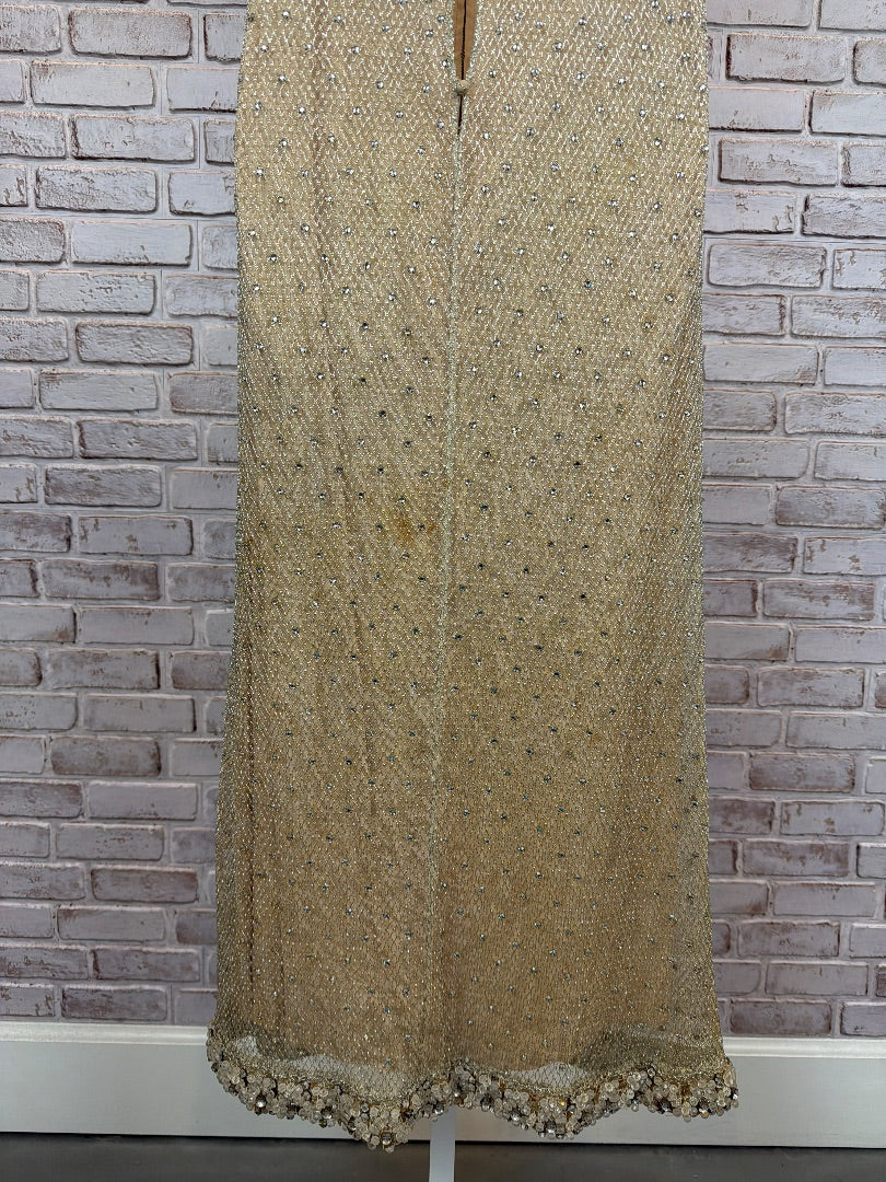 Various Vintage Metallic Micro-mesh Dress, Nude/silver, Small, Used - Good