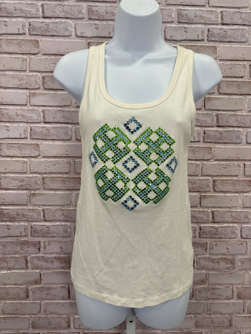 Tory Burch Tank, White/blue/green, Medium, Used - Good