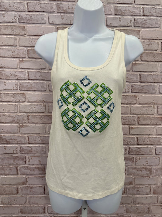 Tory Burch Tank, White/blue/green, Medium, Used - Good