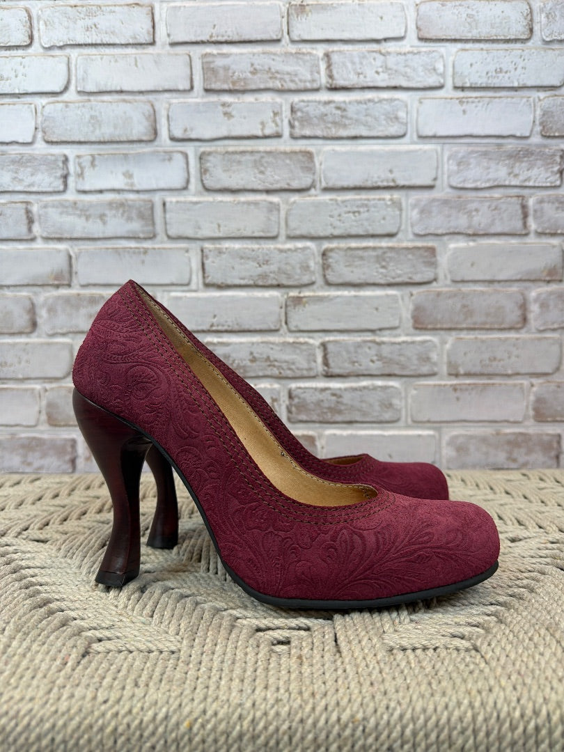 John Fluevog Paris Suede Heels, Maroon, 9.5, Used - Excellent