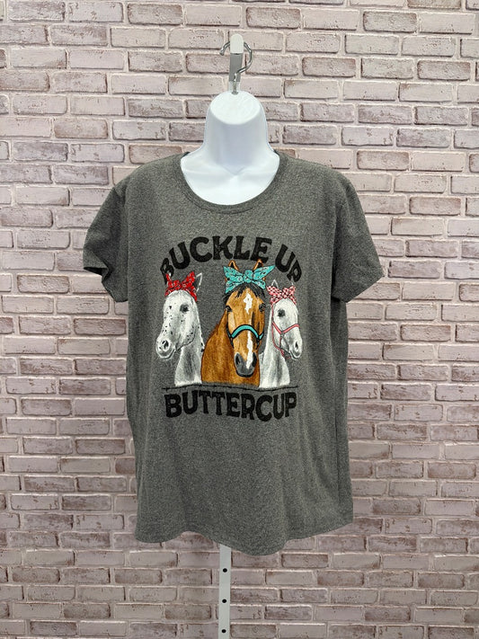 Gildan “Buckle Up Buttercup” Tee shirt, Grey, XL, Used - Good