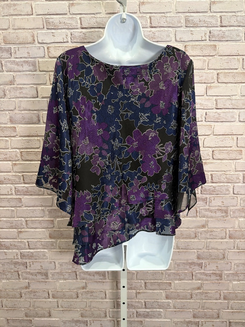 Alex Evenings Shirt, Black/purple/blue, Large, New With Tags