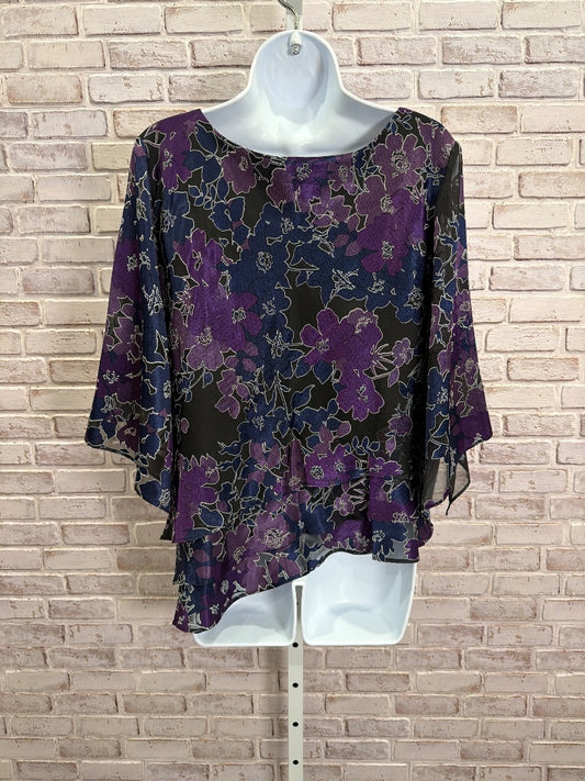 Alex Evenings Shirt, Black/purple/blue, Large, New With Tags