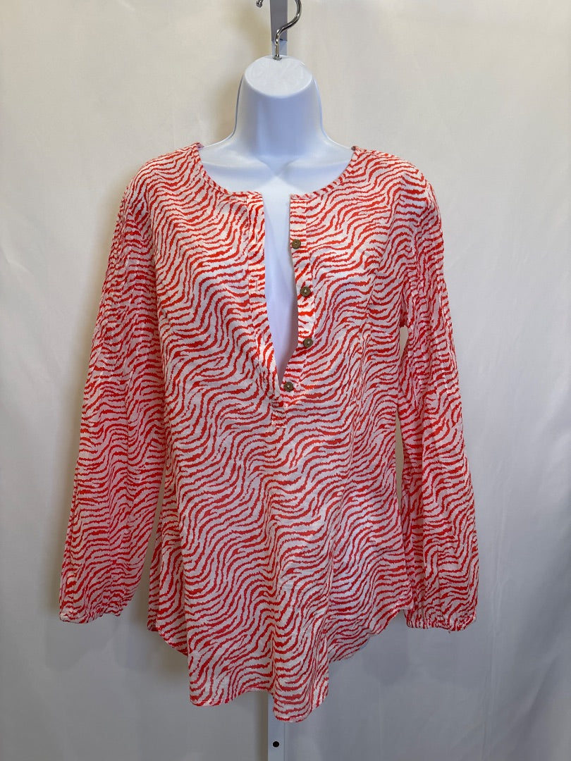 Tribal denime Shirt, White/orange, Medium