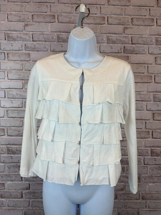 Bcbgmaxazria Top - Cardigan – Bcbgmaxazria Ruffle Cardigan, White, Small, Used - Excellent