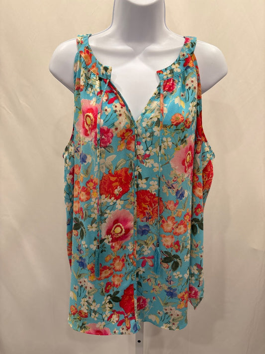 Rose & olive Shirt, Turquoise floral, XL