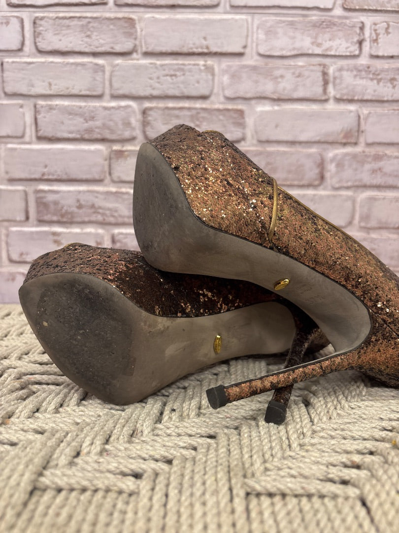 Sergio Rossi Heels, Gold, 37.5, Used - Good