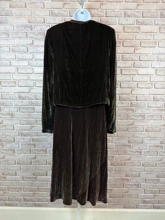 Calvin Klein Matching Clothing Set – Vintage 1990s Calvin Klein Velvet Matching Blazer & Dress Set, Green, 8, Used - Excellent [Live 2.15]