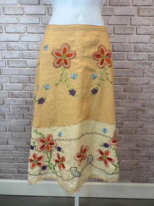 Autograph Bottom - Skirt – Autograph Linen Embroidered Skirt, Beige multi, 10, Used - Excellent