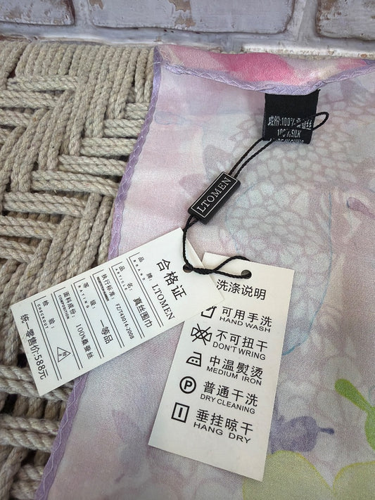 Ltomen Silk Scarf, Purple multi, One Size, New With Tags