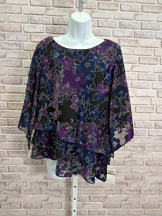 Alex Evenings Shirt, Black/purple/blue, Large, New With Tags