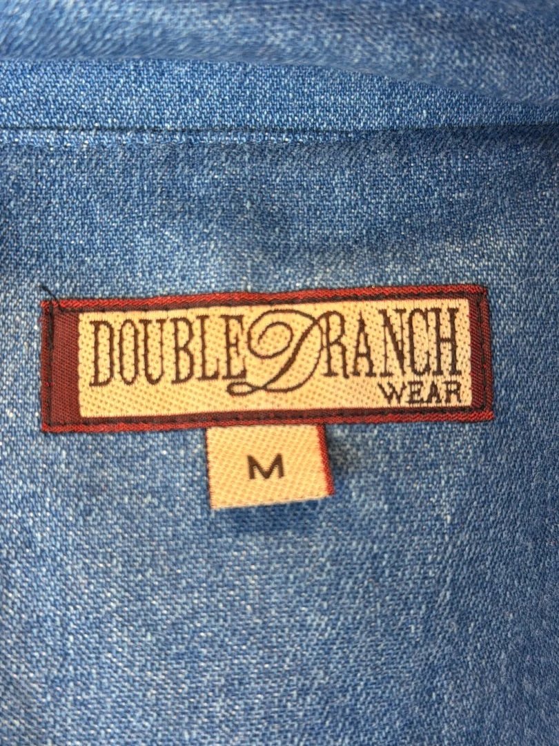 Double D Ranch Outerwear - Jacket / Coat – Vintage Double D Ranch Denim Fringe Western Military Jacket, Denim/red, Medium, Used - Excellent [Live 2.15]