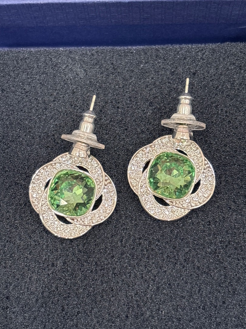 Swarovski Earrings, Silver/green, One Size, Used - Good