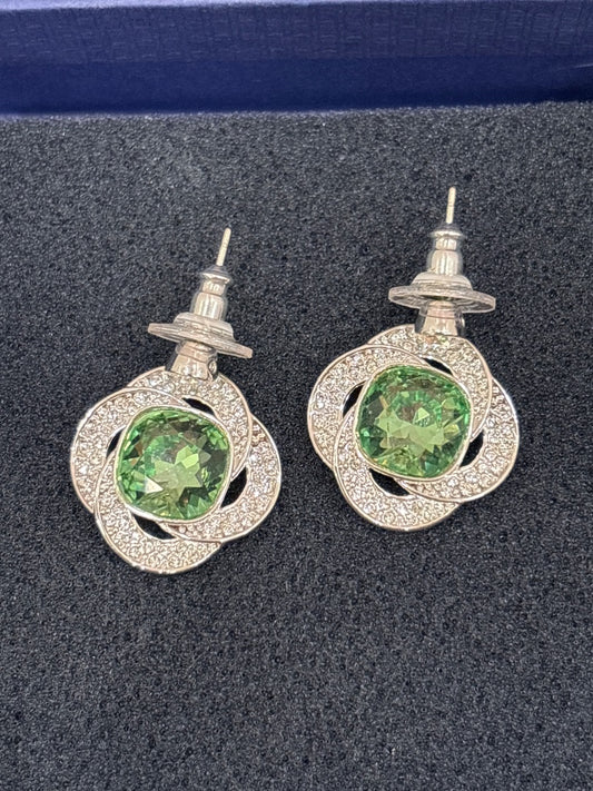 Swarovski Earrings, Silver/green, One Size, Used - Good