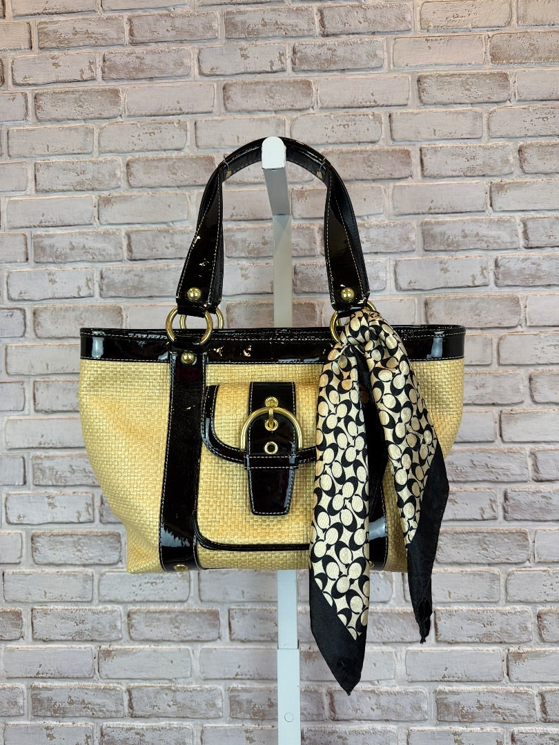 Coach Handbag, Black/straw, One Size, Used - Excellent