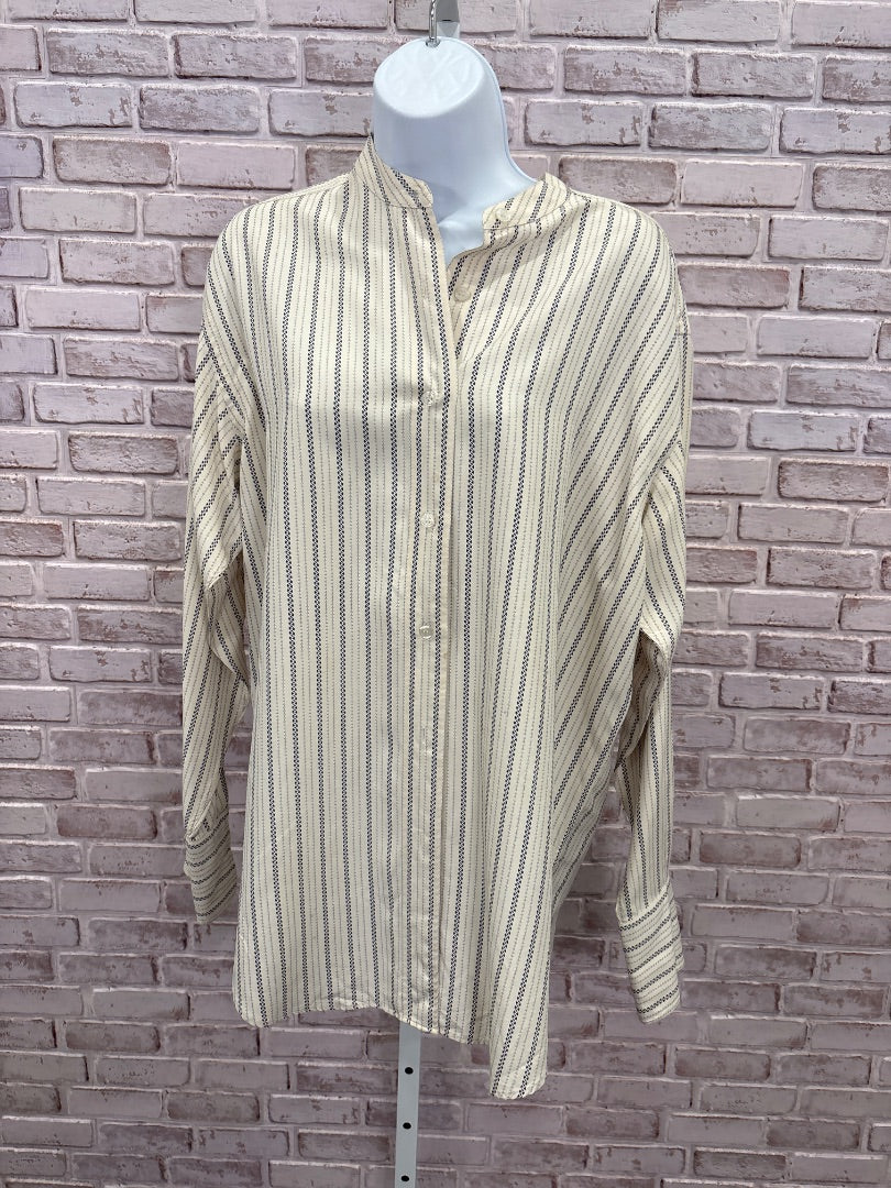 Ann Taylor Shirt, Cream/navy, Medium, Used - Good