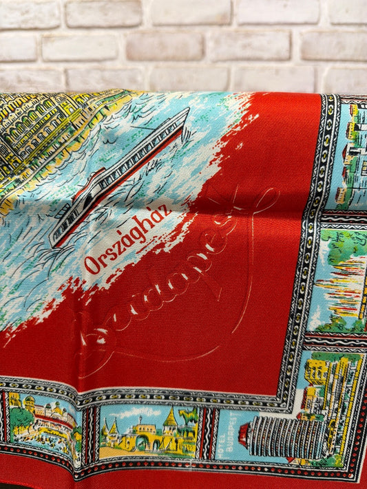 Various Vintage Budapest Souvenir Scarf, Red multi, One Size, Used - Excellent