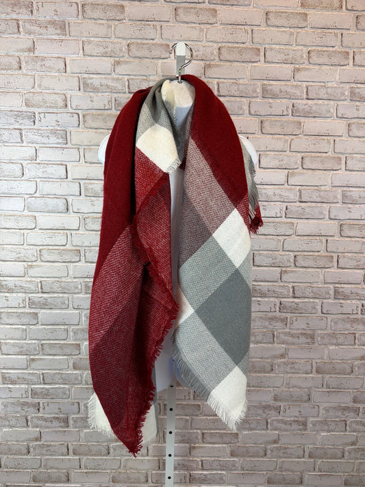 Various Scarf, Red/grey plaid, One Size, Used - Excellent