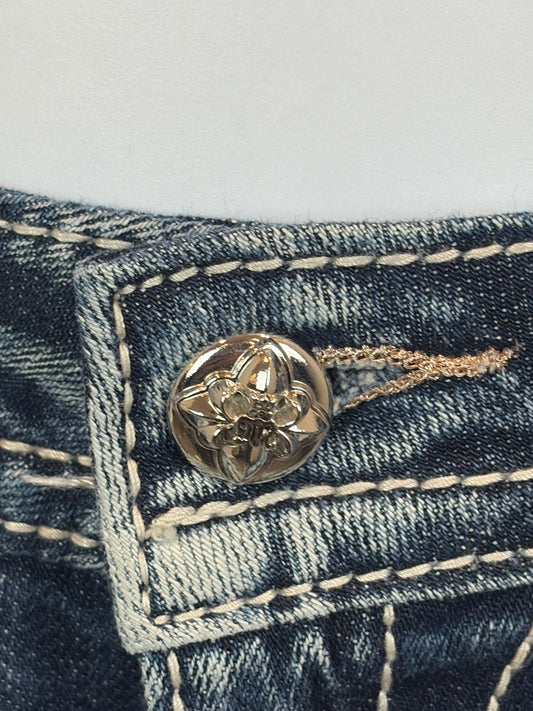 Miss Me Embroidered Cuffed Skinny Jeans, Denim, 28, Used - Excellent