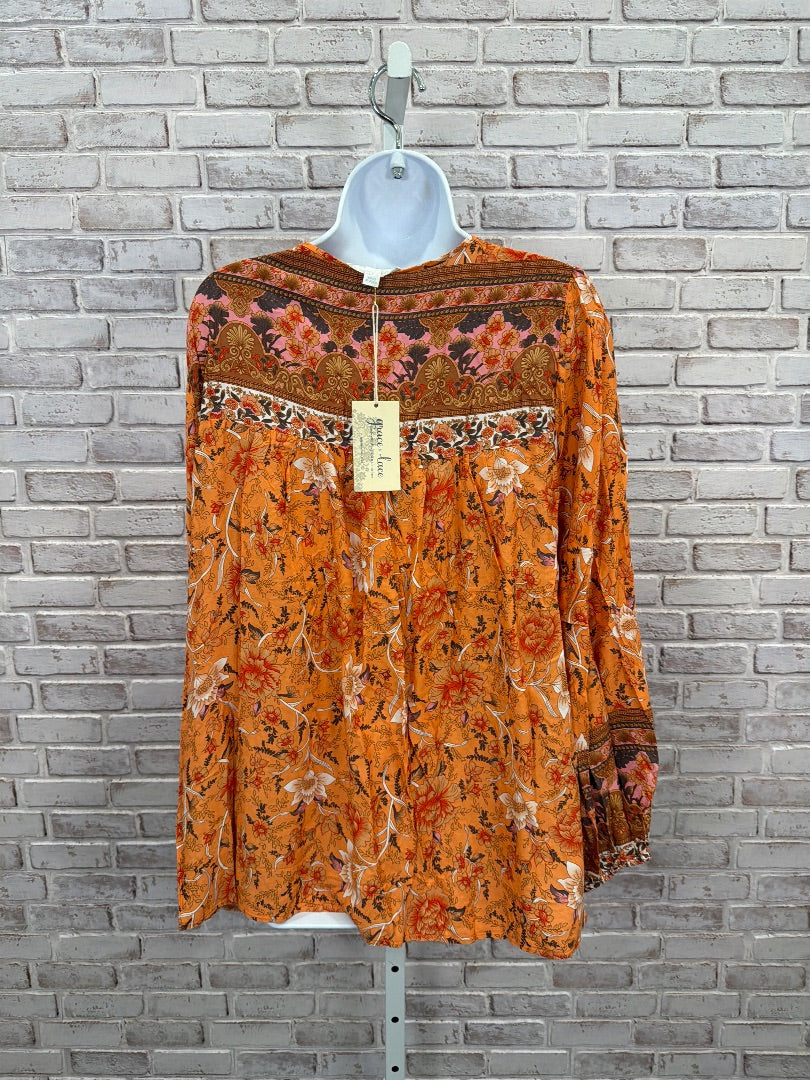 Grace & Lace Shirt, Orange multi, XL, New With Tags