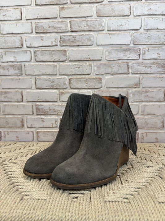 Lucky Brand Fringe Booties, Grey, 8, Used - Excellent