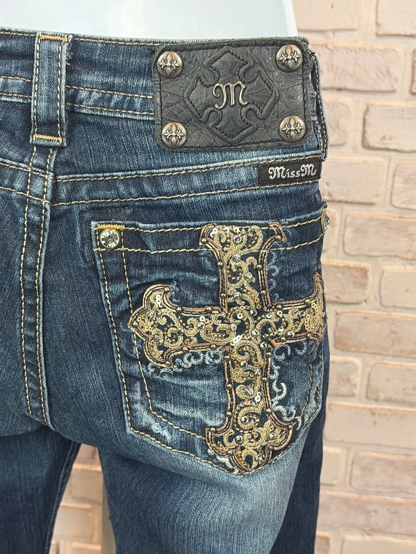 Miss Me Skinny Embroidered Cross Pocket Jeans, Denim, 29, Used - Excellent