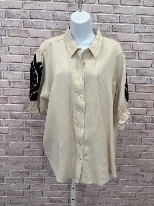 Chicos Shirt, Beige/black, 4, Used - Good
