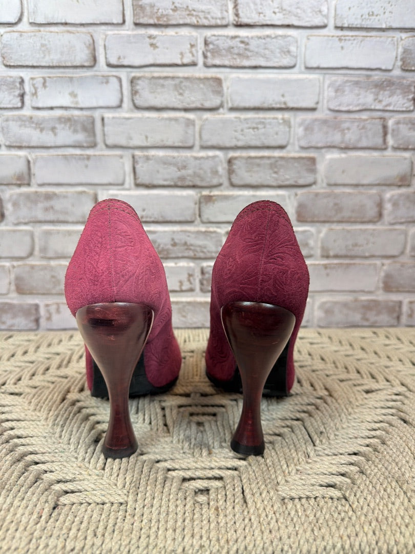John Fluevog Paris Suede Heels, Maroon, 9.5, Used - Excellent