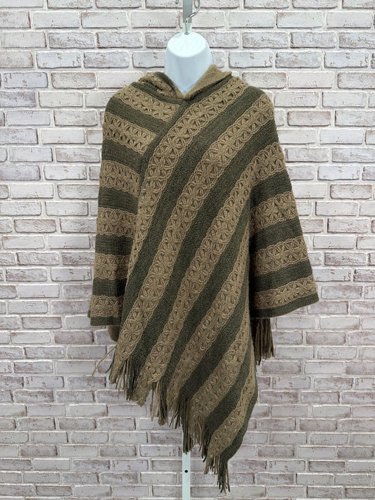 White Mark Poncho, brown stripes, One Size, New With Tags