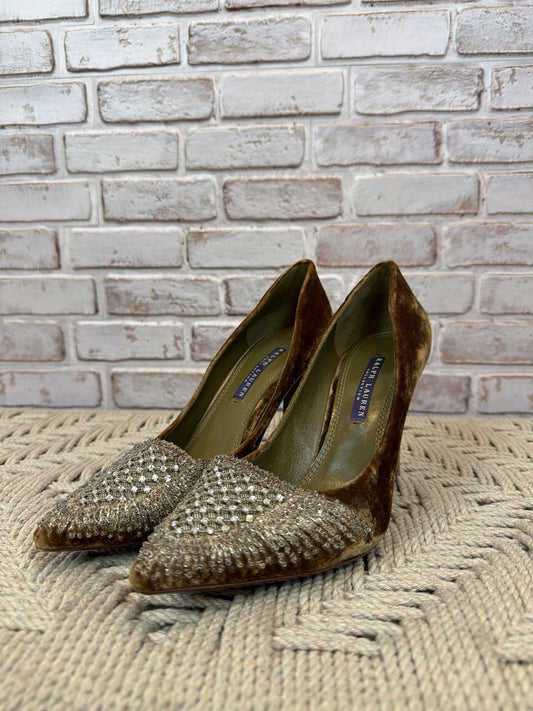 Ralph Lauren Collection Purple Label Velvet Embroidered Heels, Green, 8.5, Used - Fair